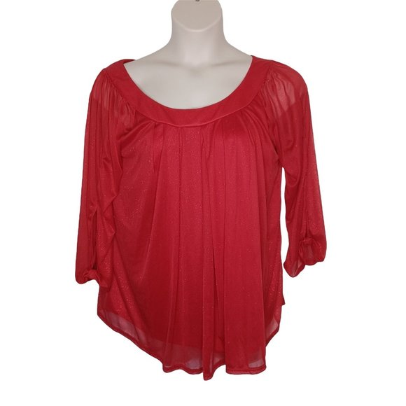 Always Indigo Tops - 2 Always Indigo Blouse 1X Red  Shimmery Chiffon 100% Polyester Lined Bow